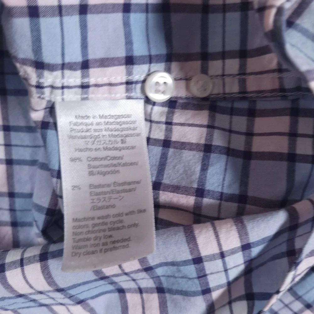 J Crew Shirt Mens Medium Blue Pink Plaid Slim Fit Stretch Button Down Casual‎